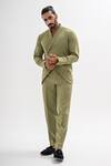 Buy_Kalpana Naik_Olive Green Crepe Flap Shirt And Pant Co-ord Set _Online_at_Aza_Fashions