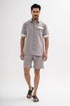 Buy_Kalpana Naik_Gray Crepe Grey Linear Shirt And Shorts Co-ord Set _at_Aza_Fashions