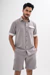 Shop_Kalpana Naik_Gray Crepe Grey Linear Shirt And Shorts Co-ord Set _Online_at_Aza_Fashions