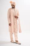 Shop_Kalpana Naik_Peach Bemberg, Silk Embroidery, Sequins Dori Hand Sherwani Set _at_Aza_Fashions