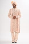 Buy_Kalpana Naik_Peach Bemberg, Silk Embroidery, Sequins Dori Hand Sherwani Set _at_Aza_Fashions