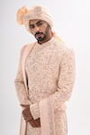 Kalpana Naik_Peach Bemberg, Silk Embroidery, Sequins Dori Hand Sherwani Set _Online_at_Aza_Fashions