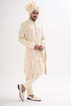Shop_Kalpana Naik_Ivory Bemberg, Silk Embroidery Sherwani Set _at_Aza_Fashions