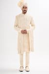 Buy_Kalpana Naik_Ivory Bemberg, Silk Embroidery Sherwani Set _at_Aza_Fashions