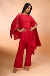 Buy_Divyam Mehta_Red Boat Neck Asymmetric Kurta With Pant _Online_at_Aza_Fashions