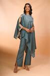 Buy_Divyam Mehta_Blue Applique Boat Neck High Low Hem Kurta With Pant _Online_at_Aza_Fashions