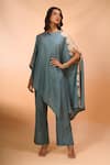 Shop_Divyam Mehta_Blue Applique Boat Neck High Low Hem Kurta With Pant _Online_at_Aza_Fashions
