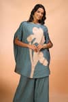 Shop_Divyam Mehta_Blue Embroidery Round Neck Flower Patchwork Tunic With Pant _Online_at_Aza_Fashions