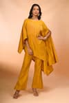 Buy_Divyam Mehta_Yellow Embroidery Round Neck Haldi Kurta And Pant Set _at_Aza_Fashions