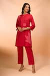Shop_Divyam Mehta_Red Embroidery Round Neck Floral Kurta And Pant Set _Online_at_Aza_Fashions
