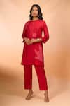 Buy_Divyam Mehta_Red Embroidery Round Neck Floral Kurta And Pant Set _at_Aza_Fashions