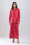 Divyam Mehta_Red Collared Floral Print Tunic With Draped Skirt_Online_at_Aza_Fashions