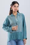 Shop_Divyam Mehta_Blue Embroidery Collared Stitchline Thread Placement Shirt _Online_at_Aza_Fashions