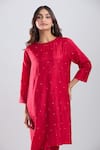 Divyam Mehta_Red Stones Round Neck Valentine Plain Kurta With Pant _Online_at_Aza_Fashions