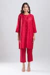Shop_Divyam Mehta_Red Stones Round Neck Valentine Plain Kurta With Pant _Online_at_Aza_Fashions
