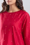 Divyam Mehta_Red Stones Round Neck Valentine Plain Kurta With Pant _at_Aza_Fashions