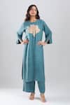 Buy_Divyam Mehta_Blue Patchwork, Embroidery Round Neck Thread Kurta And Pant Set _at_Aza_Fashions