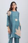 Buy_Divyam Mehta_Blue Applique Round Neck Atlantic Kurta With Pant _Online_at_Aza_Fashions