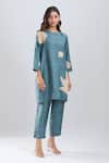 Shop_Divyam Mehta_Blue Applique Round Neck Atlantic Kurta With Pant _Online_at_Aza_Fashions