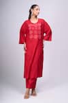 Buy_Divyam Mehta_Red Patchwork, Embroidery Round Neck Kurta And Pant Set _at_Aza_Fashions