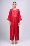 Divyam Mehta_Red Patchwork, Embroidery Round Neck Kurta And Pant Set _Online_at_Aza_Fashions