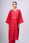 Buy_Divyam Mehta_Red Patchwork, Embroidery Round Neck Kurta And Pant Set _Online_at_Aza_Fashions