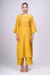 Divyam Mehta_Yellow Embroidery Round Neck Kurta And Pant Set _Online_at_Aza_Fashions