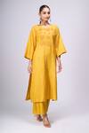 Buy_Divyam Mehta_Yellow Embroidery Round Neck Kurta And Pant Set _at_Aza_Fashions