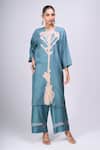 Buy_Divyam Mehta_Blue Embroidery Round Neck Floral Kurta And Pant Set _at_Aza_Fashions
