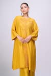Divyam Mehta_Yellow Embroidery Round Neck Thread Kurta And Pant Set _Online_at_Aza_Fashions