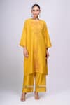 Shop_Divyam Mehta_Yellow Embroidery Round Neck Thread Kurta And Pant Set _Online_at_Aza_Fashions