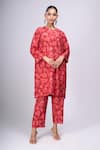 Divyam Mehta_Red Round Neck Floral Print Kurta And Pant Set _Online_at_Aza_Fashions