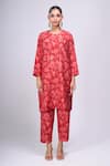 Buy_Divyam Mehta_Red Round Neck Floral Print Kurta And Pant Set _Online_at_Aza_Fashions