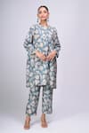 Buy_Divyam Mehta_Blue Round Neck Flower Print Kurta With Pant _at_Aza_Fashions