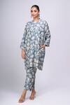 Buy_Divyam Mehta_Blue Round Neck Flower Print Kurta With Pant _Online_at_Aza_Fashions