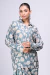 Divyam Mehta_Blue Collared Floral Print Kurta With Skirt _Online_at_Aza_Fashions