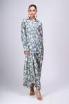 Buy_Divyam Mehta_Blue Collared Floral Print Kurta With Skirt _at_Aza_Fashions