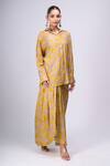 Divyam Mehta_Beige Collared Floral Print Kurta With Skirt _Online_at_Aza_Fashions