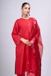 Divyam Mehta_Red Organza Cut Work Round Neck Valentine Kurta Set _at_Aza_Fashions