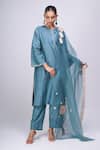 Shop_Divyam Mehta_Blue Piping, Embroidery, Applique Round Neck Placket Kurta Set _Online_at_Aza_Fashions