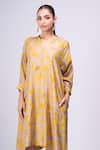 Divyam Mehta_Yellow Split V-neck Bloom Print Dress _Online_at_Aza_Fashions