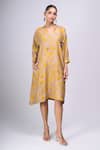 Shop_Divyam Mehta_Yellow Split V-neck Bloom Print Dress _Online_at_Aza_Fashions