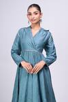 Buy_Divyam Mehta_Blue Embroidery Collared, V-neck Midi Dress _Online_at_Aza_Fashions