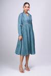 Divyam Mehta_Blue Embroidery Collared, V-neck Midi Dress _at_Aza_Fashions