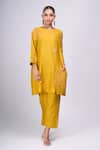 Buy_Divyam Mehta_Yellow Embroidery Round Neck Haldi Kurta Set 