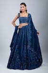 Buy_Mishru_Navy Sequins, Embroidery Square Neck Blue Lehenga Set _at_Aza_Fashions