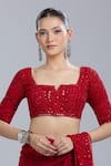 Buy_Mishru_Red Embroidery, Sequins Square , Notched Geometric Saree With Blouse 