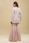 Shop_Mishru_Pink Embroidery, Lace V-neck Husna Kurta Bell Pant Set _at_Aza_Fashions