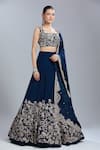 Mishru_Blue Embroidery, Sequins Square Neck Floral Lehenga Set _at_Aza_Fashions