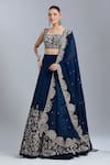Buy_Mishru_Blue Embroidery, Sequins Square Neck Floral Lehenga Set _at_Aza_Fashions